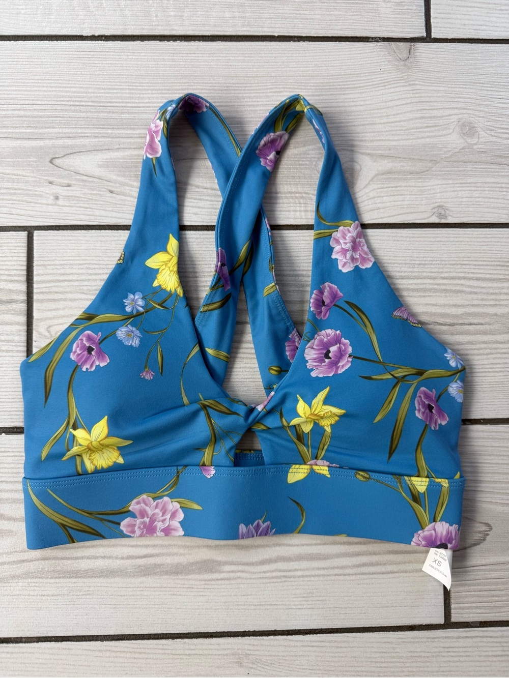 Fabletics Blue Floral Cross-Back Sports Bra